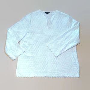 Long Sleeve Eyelet Tunic Lands End Split Neck